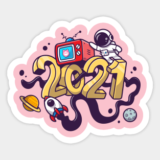 Cute Astronaut In 2021 New Year Space Cartoon Sticker